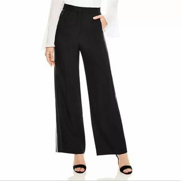 SANDRO Paris Malka Wide Leg Trousers In Black Side Stripe